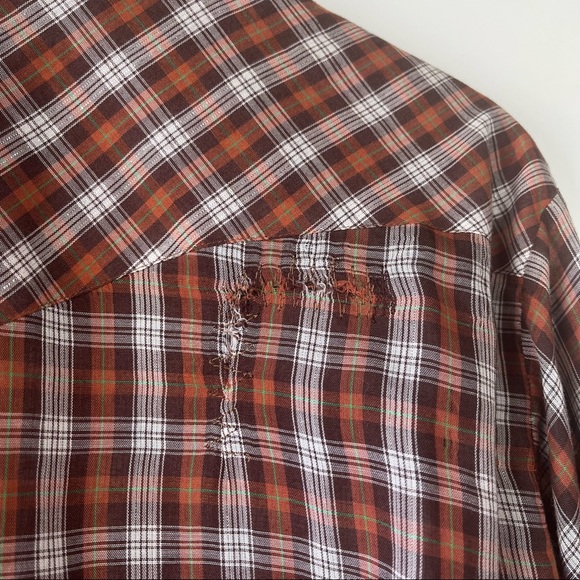 H bar C Ranchwear plaid brown mens western vintage collared button down shirt - Picture 5 of 6
